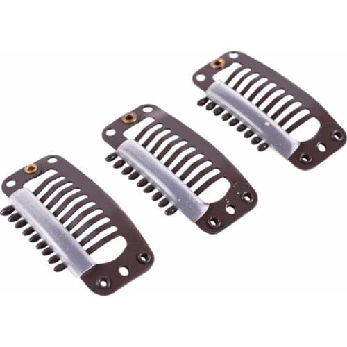 50 PCS 32mm 9-teeth Hair Extension Clips Snap Metal Clips With Silicone Back For Clip in Human Hair Extensions Wig Comb Clips