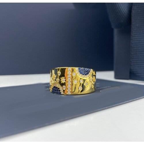 SLJELY Fashion Brand S925 Sterling Silver Gold Color Embellished Sun and Moon Ring Women July New Roma Series Fine Jewelry Gift