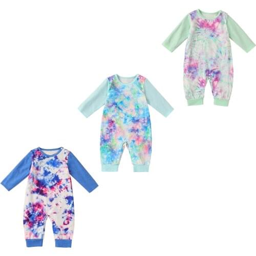 Citgeett Autumn 0-24M Newborn Baby Boy Girls Romper Cotton Cute Tie Dye Print Long Sleeve Patchwork Jumpsuit Pajama Outfits