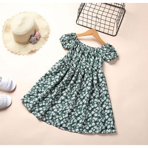 Summer Fashion New Children Kids Girls Dress 0-6Y Floral Print Short Sleeve Off Shoulder Casual Dress Party daily