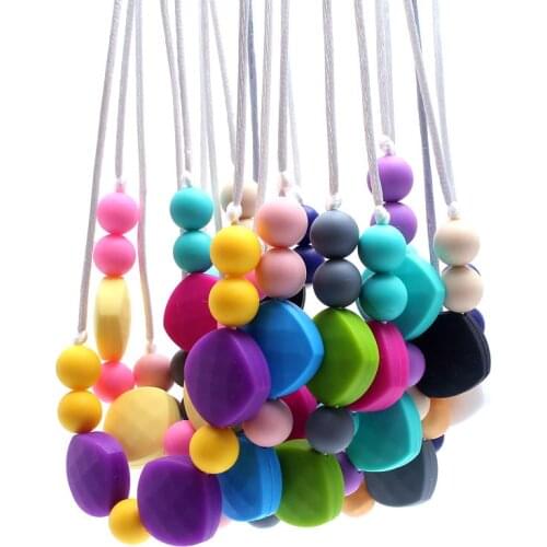 MHS.SUN Wholesale Mix color Chunky beads Necklace Baby Food Grade Silicone teething Necklace BPA Free jewelry Infant toys ST019
