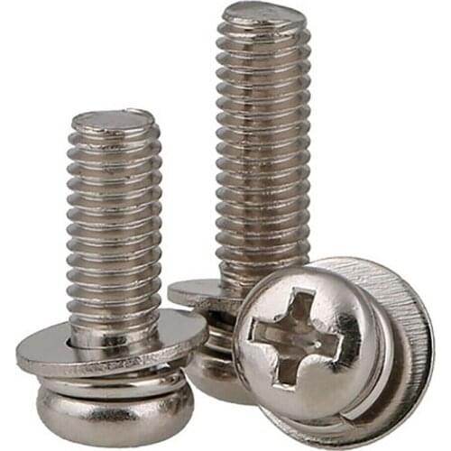 Nickel-plated Cross Round Head Combination Screw Pan Head Phillips Combination Screw M2 M2.5 M3 M4 M5 M6