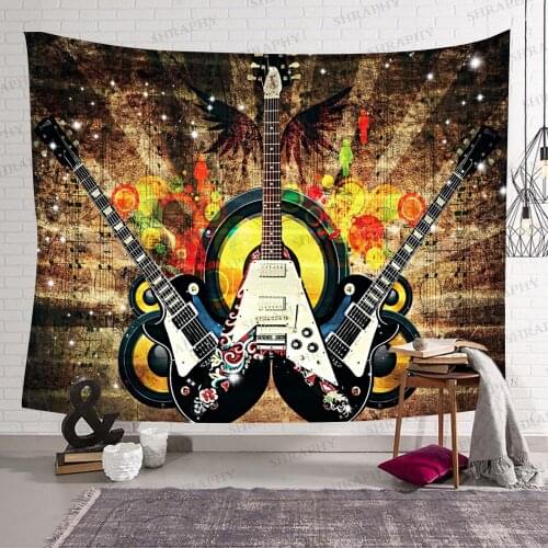 Simsant Music Tapestry Guitar Musical Instrument Rock Style Art Wall Hanging Tapestries for Living Room Home Dorm Decor