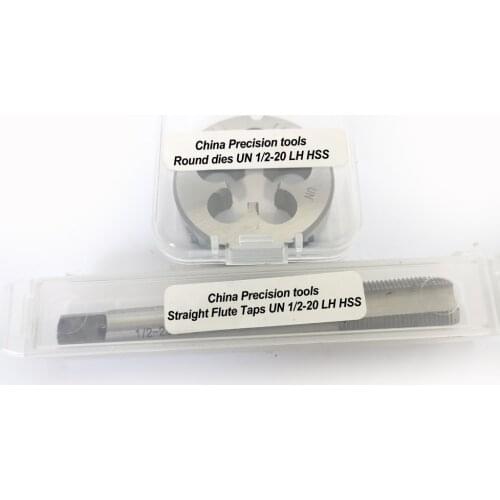 2pcs HSS Left Hand Unified thread tap and die set UNC 1/2-13 UNC1/2 Fine thread straight flute taps Dies sets UNF1/2 UNF1/2-20