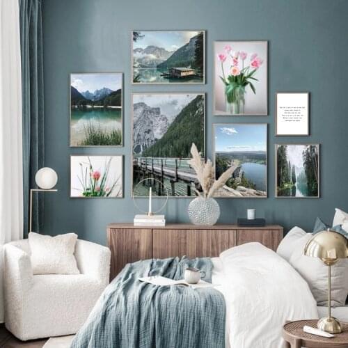 Nordic Mountain Lake Scenery Poster Wall Art Decor Canvas Print Flower Green Plant Fresh Picture Home Decor Modern Art Painting