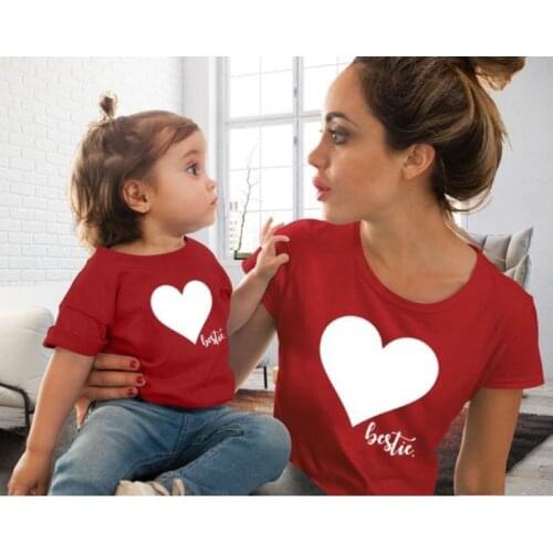 Family Matching Outfits Mother And Daughter Clothes mommy and me clothes Heart Printed Cotton T-Shirt Cute Tops lovely Blouse