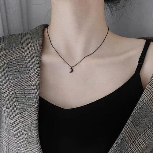 Ins Black Moon Necklace Popular Women Fashion Cute Clavicle Simple Neck Chain Necklace