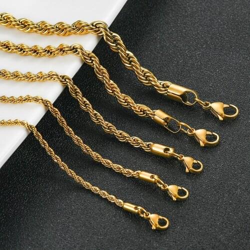 High Quality Stainless Steel Gold Rope Chain 2/3/4/5/6mm Fashion Jewelry Ladies Mens Necklace