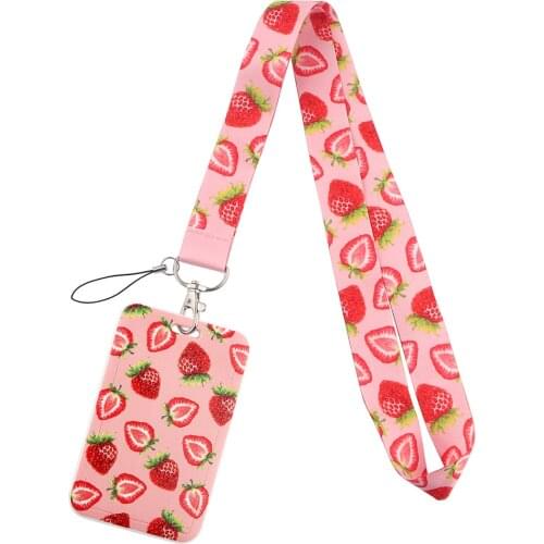 PF459 Dongmanli Cute Strawberry Neck Strap Lanyards Keychain Holder ID Card Pass Hang Rope Lariat Badge Holder Key Chain Gifts