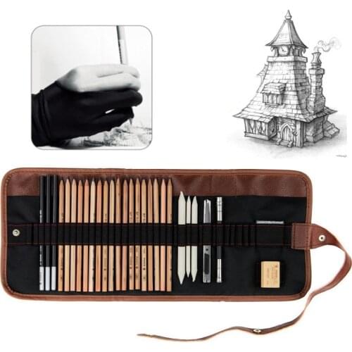 30 Pieces Professional Sketch & Drawing Art Tool Kit With Graphite Pencils, Charcoal Pencils, Paper Erasable Pen, Craft Knife