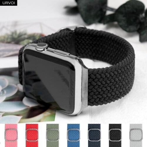 URVOI Band for Apple Watch series 6 SE 5 4 3 2 1 Braided solo loop stretchable Strap for iWatch adjustable modern buckle