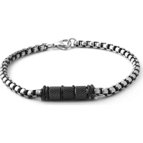 Runda 2020 Fashion Jewels Mens Stainless Steel Vintage Link&Chain Bracelets and IP black