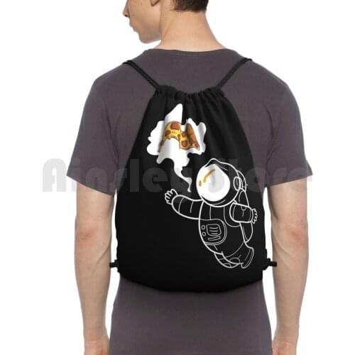 Pizza Astronaut Backpack Drawstring Bag Riding Climbing Gym Bag Pizza Astronaut Space Stars Galaxy Funny Moon Planets