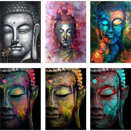 Self-adhesive Wall Sticker Colorful Abstract Buddha Statue Buddhist Art Posters and Prints Home Decoration Pictures