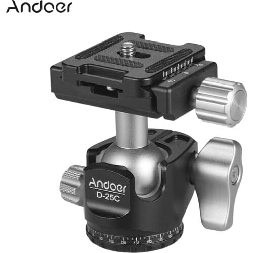 Andoer D-25C Mini Ball Head Aluminum alloy tripod Head with 1/4 inch & 3/8 inch screw mount for DSLR ILDC camera 360° movement