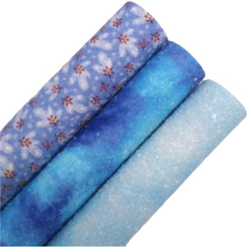 Blue Gradient Chunky Glitter Vinyl Fabric Sheet Felt Backing Christmas Leaves Printed Glitter Leather Faux DIY A4 SIZE T559A