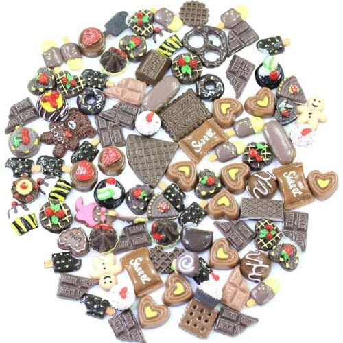 Random Mix Designs Chocolate Color Dessert Cake Candy DIY Resin Flat back Cabochon Lucky Bag Phone Case Beauty