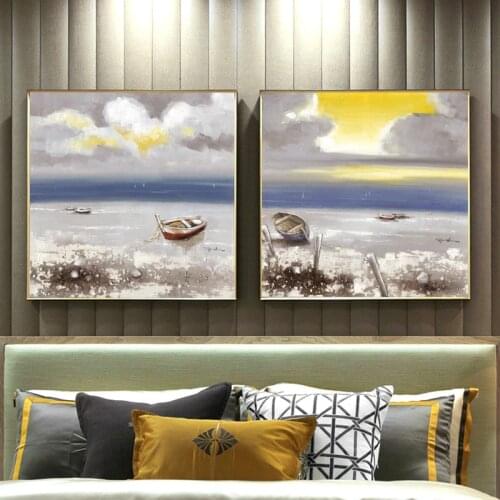 Modern Abstract Art Seascape Oil Painting on Canvas Posters and Prints Wall Art Beach Pictures for Living Room Decor No Frame