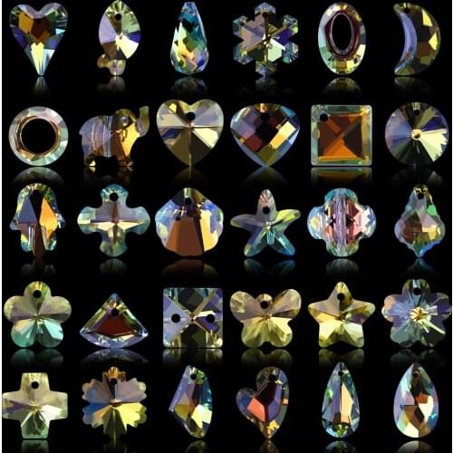Shiny AB Color Crystal Heart/Drop/Oval/Cross Charms Pendant Glass Loose Spacer Beads for Jewelry DIY Making Necklaces Earrings