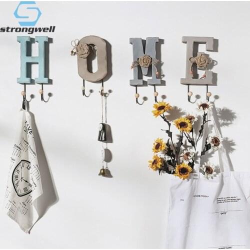 Strongwell Nordic English Letter LOVE Wood Coat Rack Hook HOME Key Holder Storage Hooks Home Wedding Wall Decoration Hanging