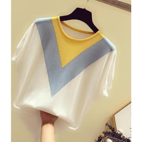 Knitted Thin Women T-Shirts 2020 Summer New O-Neck Short-Sleeved Slim Casual All Match Lady Elegant Pulls Tops Tees