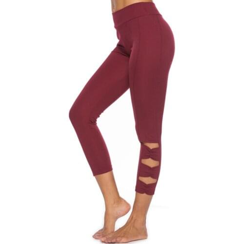 Cropped pants hollow tight leggings high waist fitness breathable yoga pants quick-drying super stretch sweatpants