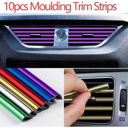 Universal U Type 10Pcs 20cm Car Air Conditioner Outlet Decorative Moulding Trim Strips Five Color Decor Car Styling Accessories