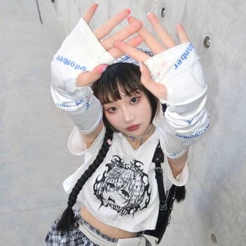 Y2K baby Summer Skinny Women Graphic T Shirts Kawaii Anime Print Stretchy Short Sleeve Crop Top Streetwear Tees Grunge clothing