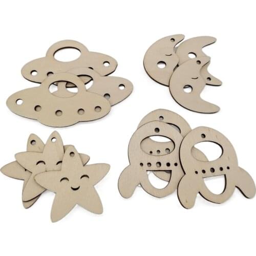 10 Pcs DIY Handmade Hollow Star Moon Wood Chip Pendant