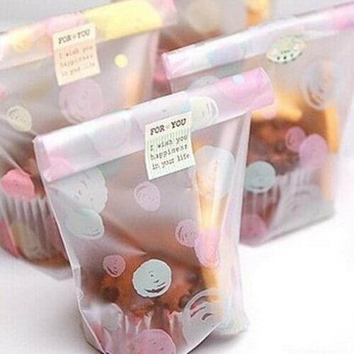 100pcs/lot packaging bags cupcake wrapper self adhesive gift bags 12*20cm Translucent dots Plastic cookie