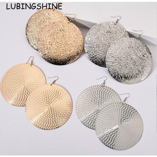 12pairs/lot ZA Women Big Round Drop Earring Metal Alloy Girl Gold Silver Color Geometric Long Dangle Earrings Party Punk Jewelry