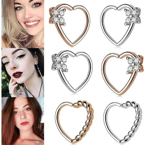 16G 1pcs Nose Ring Hoop Nose Piercing Heart shape Stainless Steel Body Jewelry Piercing 8mm