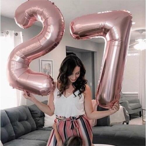 2pcs/lot 32 40inch Rose Gold Number 27 Foil Balloons Happy Birthday Decorations Supplies Girl 27th Years Old Party Decor Gifts