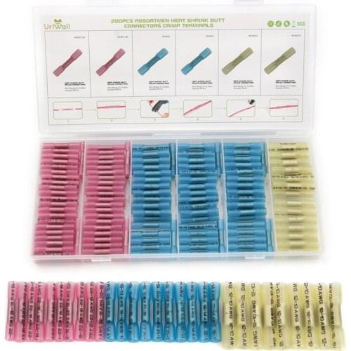 200PCS Heat Shrink Butt Connectors PE+Copper AWG 22-10 Assortment Splice Connectors Crimp Terminals Kit