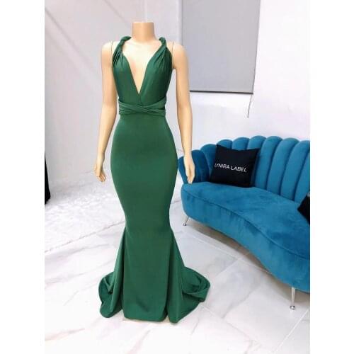 2021 Green Spandex Mermaid Prom Dresses Sleeveless V Neck Backless Evening Dress Formal Party Gowns vestido formatura