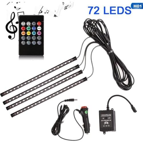 4pcs 72Led Car RGB LED Strip Foot Light Interior Light Multicolor Music Atmosphere Sound Active USB Cigar LED Strip LED Lighting