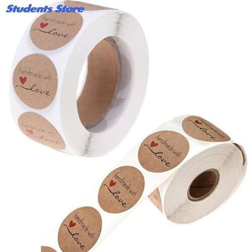500Pcs/Roll 2.5cm DIY Hand Made Handmade With Love Label Wedding Stickers Adhesive Sticker Kraft Round Labels Wholesale price
