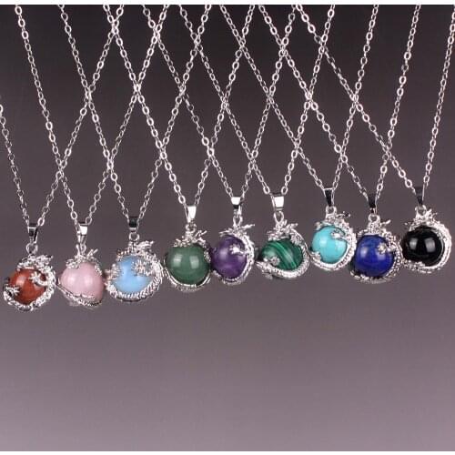 6pcs/lot Real Natural Stone Amethysts Roses Quartz 3D Dragon & Snake Pendant Round Ball Crystal Pendant Charms for Neckalce Free
