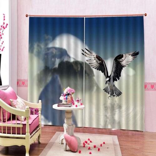 Alaskan Mountain Landscape Flying Eagle 3D Curtain Photo Print For Living room Bedroom Blackout Drapes Sets 2 Panels With Hooks