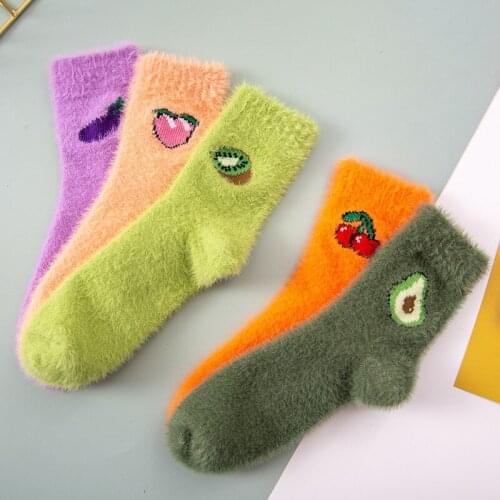 Fruit Pattern Imitate Mink Velvet Cute Thicken Sleep Socks Girls Home Floor Bedroom Sox Soft Keep Warm Women Sock