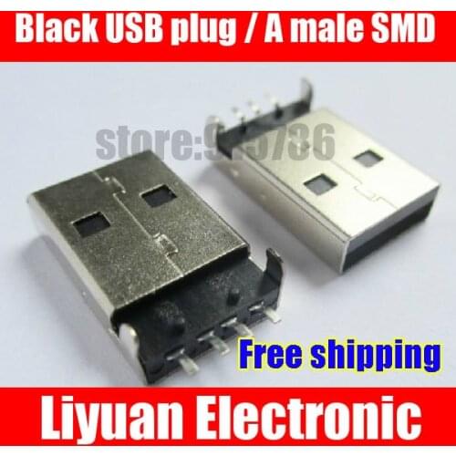 Free shipping Black USB plug / A male SMD / USB connector / USB jack