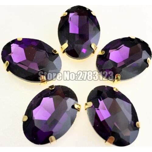 Free shipping! Golden base deep purple oval shape Superior quality sew on claw rhinestones use for diy Clothing accessories