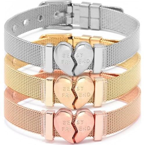 BRACE CODE Newest High Quality Stainless Steel Mesh Bracelet BEST FRIEND Charms Bracelet European Woman Men Best Friend Gift