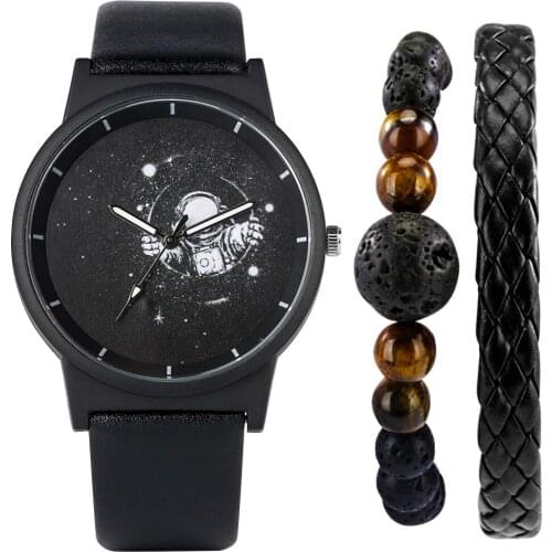 Watch Gift Set MenS Classic Black Leather Watch Male Quartz Minimalist Dial 2 Pcs Adjustable Bracelets Gifts Box for Boyfriend