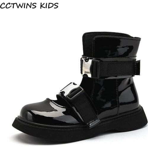 Kids Boots 2021 Autumn For Girls Fashion Patent Short Chelsea Boots Black Children Shoes Brand Thick Sole Platform Buckle Black