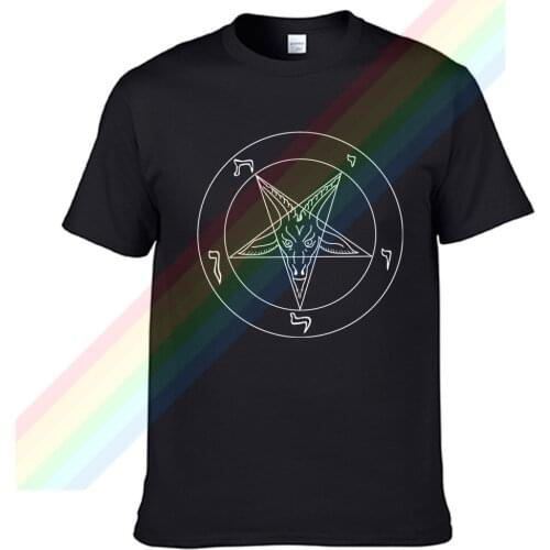 Satan Five-pointed Star Goat White Logo Men Women Summer 100% Cotton Black Tees Male Newest Top Popular Normal Tee Shirts Unisex