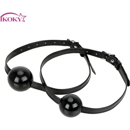 IKOKY Oral Fixation Stuffed Cosplay Sex Toys for Couple SM Slave Flirting Open Mouth Gag Leather Silicone Ball Gag Adult Game