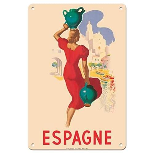 Spain (Espagne) - Blonde Spanish Beauty by Marcias José Morell c.1930s Metal Tin Sign