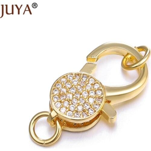 Juya Jewelry Making Supplies High Quality Copper Metal Inlay Zirconia Lobster Clasps Hooks For DIY Jewellery Accessories