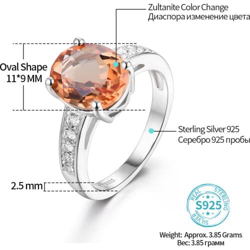 Zultanite Sterling Silver Rings Unisex Design 3.88 Carats Created Diaspore S925 Rings Wedding Band Birthday Party Gifts